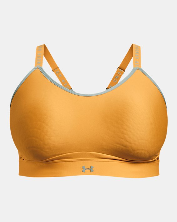 Women's UA Infinity Low Covered Sports Bra, Yellow, pdpMainDesktop image number 4